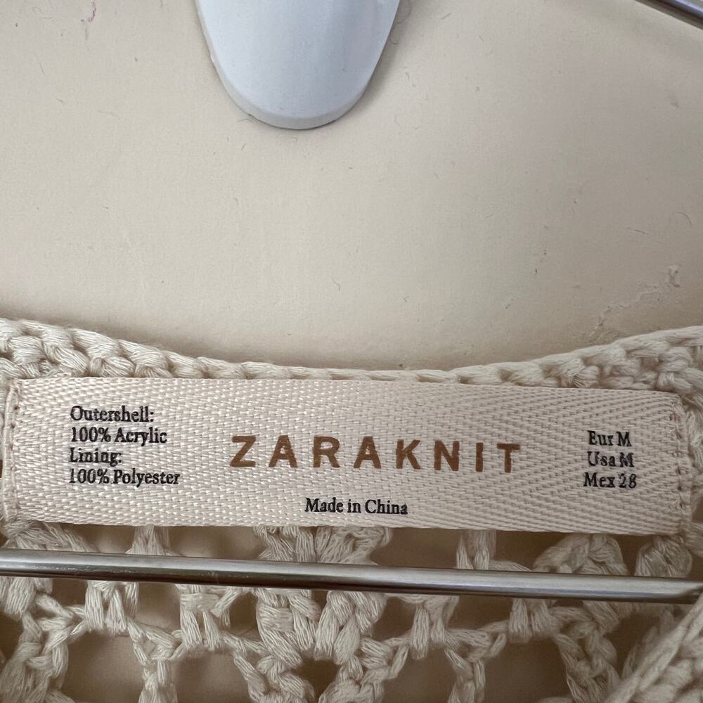 ZARA Ecru Cream Crochet Dress Size M - Picture 4 of 9